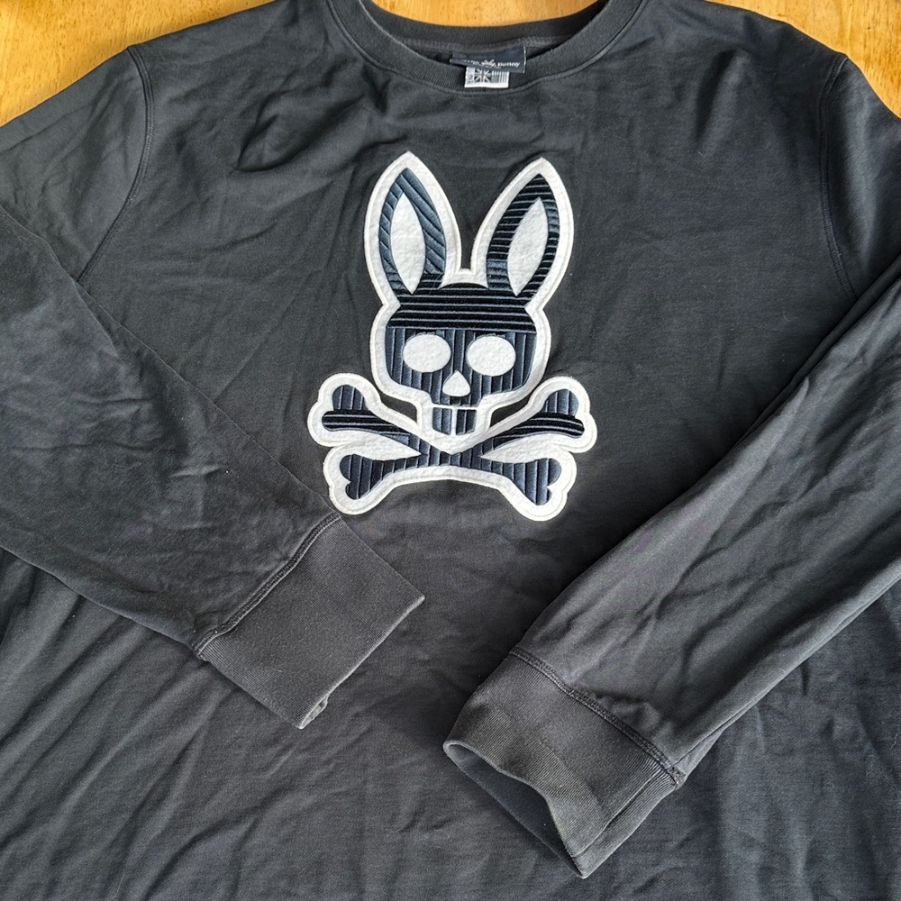 Psycho Bunny Charcoal Long Sleeve Tee with Skull Graphic